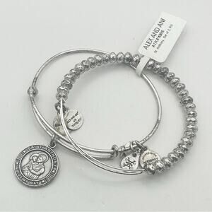 Alex and Ani St. Anthony Silver Charm Bracelet Set of 2 Beaded Bangle NWT